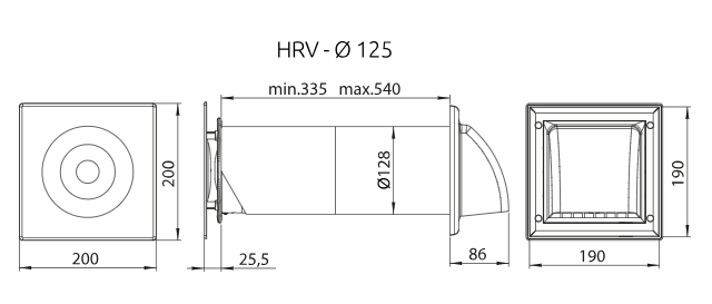 Afmetingen WTW unit HRV100P