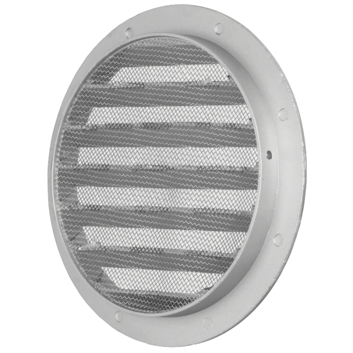 Rond buitenluchtrooster Ø 160mm aluminium met fijnmazig muggengaas Rond buitenluchtrooster Ø 160mm aluminium met fijnmazig muggengaas