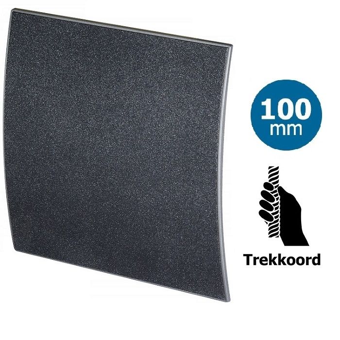 Pro-Design badkamer/toilet ventilator - TREKKOORD (KW100W) - Ø100mm - kunststof - grafiet DELUXE