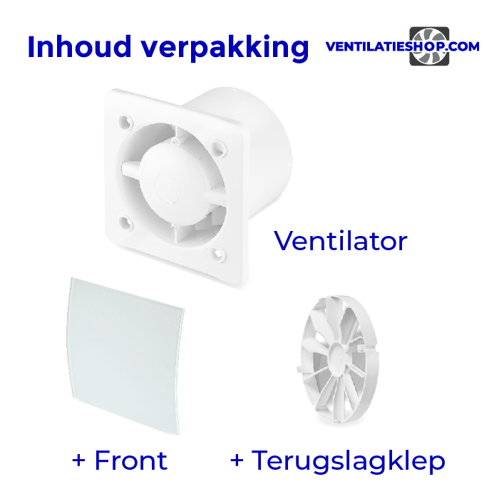 Pro-Design badkamerventilator - TIMER + VOCHTSENSOR (KW100H) - Ø 100mm - gebogen GLAS - mat wit
