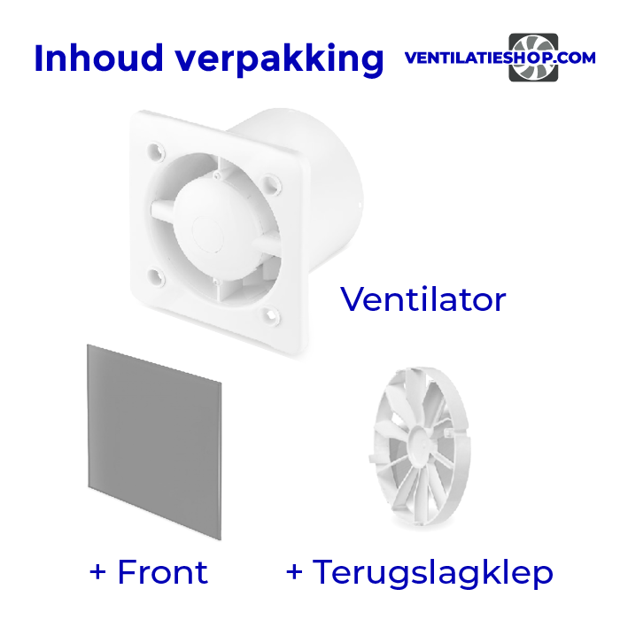Pro-Design badkamer/toilet ventilator - TIMER + VOCHTSENSOR (KW125H) - Ø125mm - vlak GLAS - mat grijs