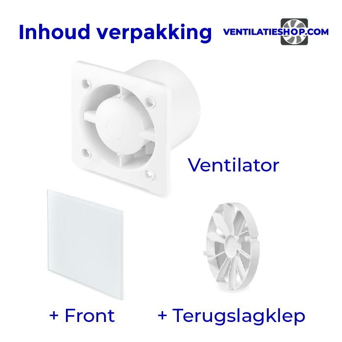 Pro-Design badkamer/toilet ventilator - TREKKOORD (KW125W) - Ø 125mm - vlak GLAS - mat wit
