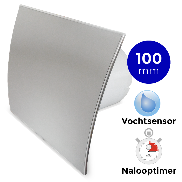 Pro-Design badkamerventilator - TIMER + VOCHTSENSOR (KW100H) - Ø 100mm - RVS gebogen