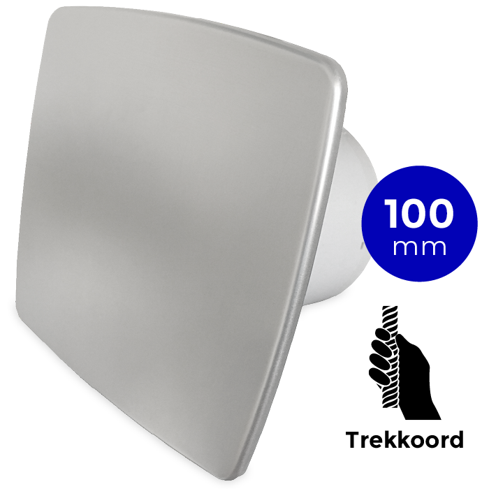 Pro-Design badkamer/toilet ventilator - TREKKOORD (KW100W) - Ø 100mm - RVS *Bold-Line*