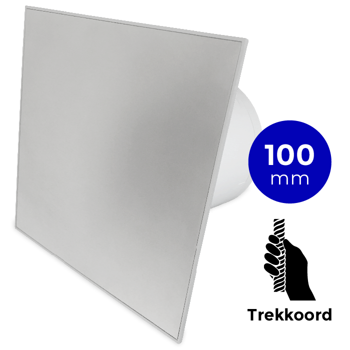 Pro-Design badkamer/toilet ventilator - TREKKOORD (KW100W) - Ø 100mm - RVS vlak
