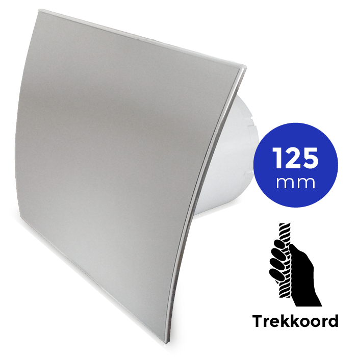 Pro-Design badkamer/toilet ventilator - TREKKOORD (KW125W) - Ø 125mm - RVS gebogen 