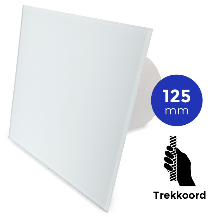 Pro-Design badkamer/toilet ventilator - TREKKOORD (KW125W) - Ø 125mm - vlak GLAS - mat wit