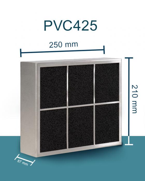 PuriVent CARRE filter voor inbouw afzuigkap - 425 m3/h - 210 x 250mm - aansluiting Ø 120mm