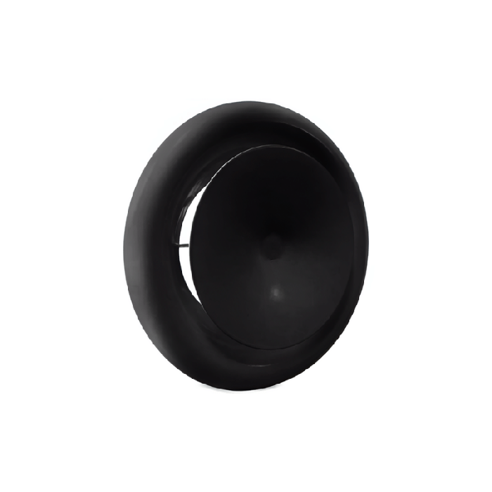 [Uitverkoop] Rooster/ventiel (luchttoevoer) Ø 200mm staal - zwart - MET VEER