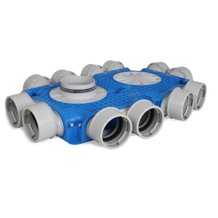 Vent-Axia Uniflexplus + instortverdeler 12x Ø90mm zijaansluiting - Ø125mm Vent-Axia Uniflexplus + instortverdeler 12x Ø90mm zijaansluiting - Ø125mm