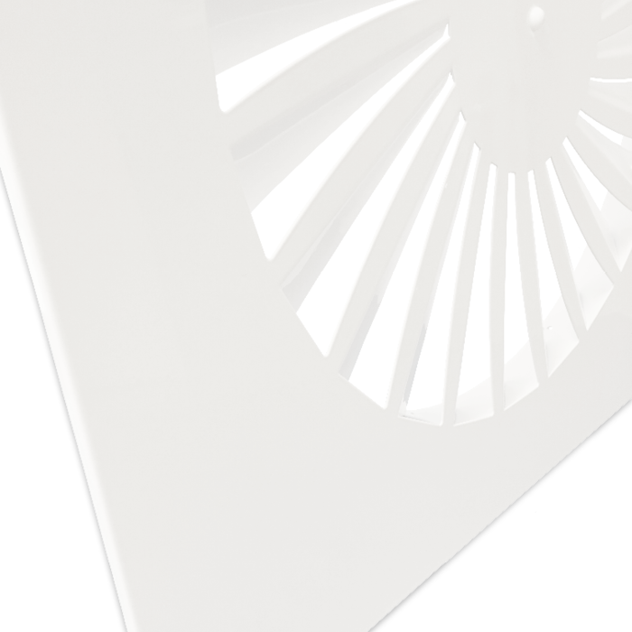 Wervelrooster voor inleg systeemplafond 595 x 595mm - rond Ø 443mm - luchtafvoer en toevoer - staal - RAL9010 Wervelrooster voor inleg systeemplafond 595 x 595mm - rond Ø 443mm - luchtafvoer en toevoer - staal - RAL9010