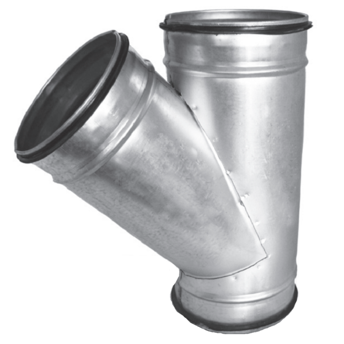 T-stuk 45º met rubberdichting Ø 180mm - Ø 180mm - Ø 100mm